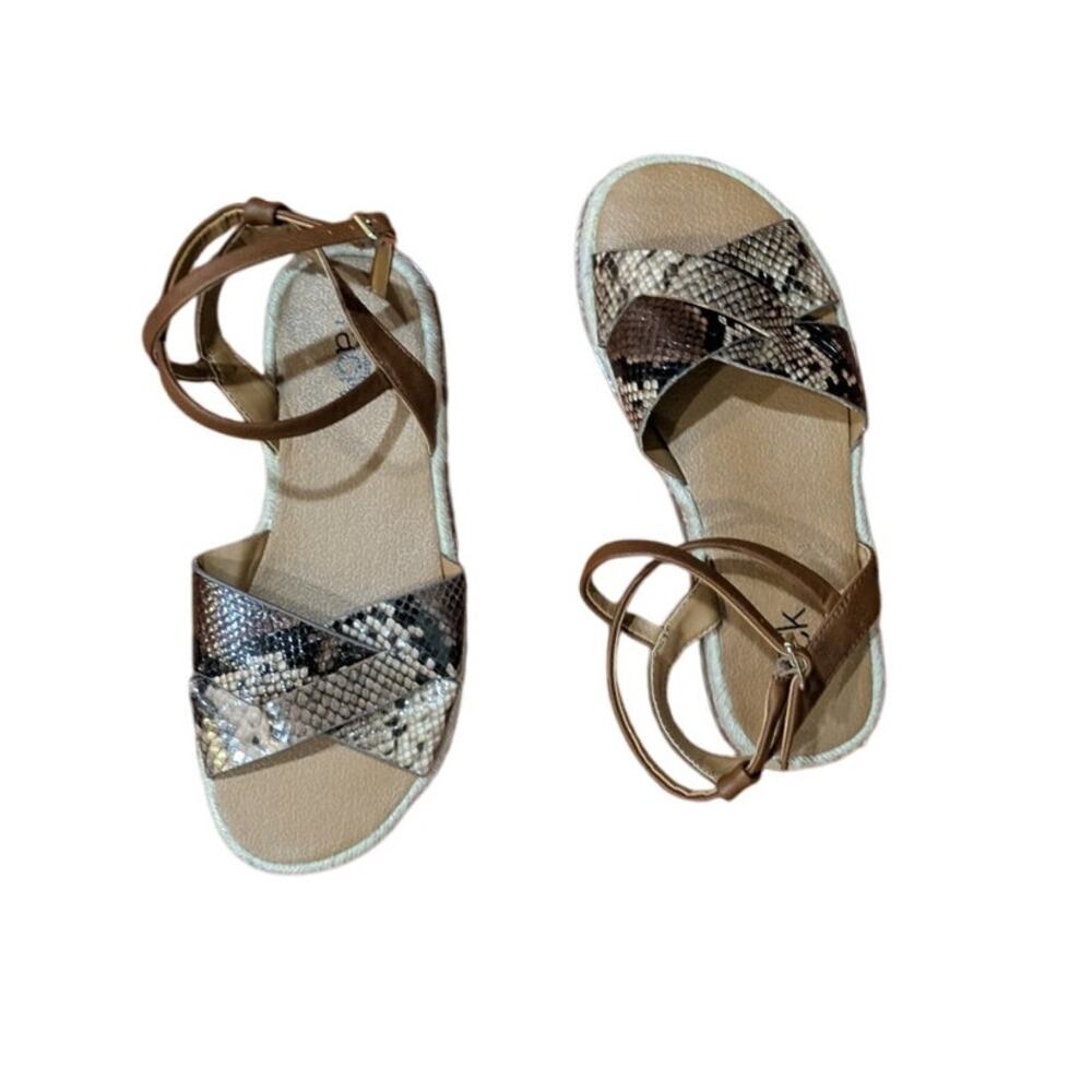 Girls' Brown Snake-Print Strappy Sandals